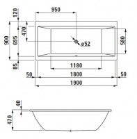 Laufen PRO vana 1900x900x480 mm, vestavná, bílá   H2349500000001